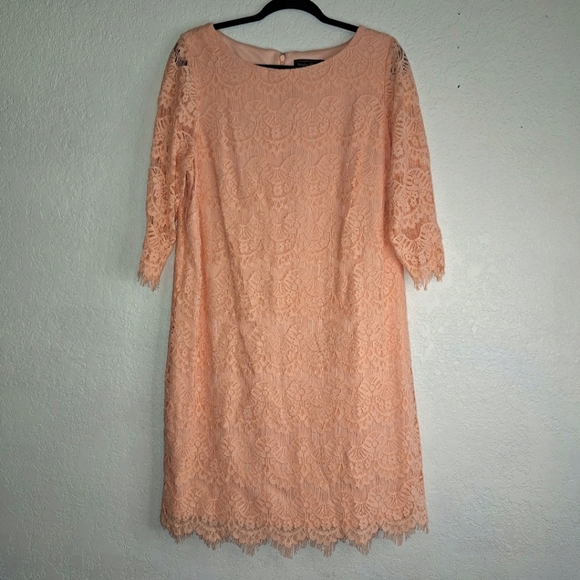 Jessica Howard Size 14W Knee Length Lace Women Peach Dress - Picture 1 of 11